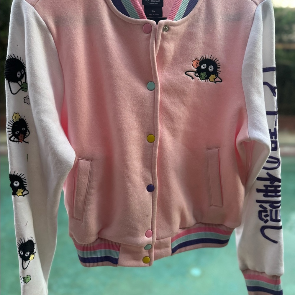Studio Ghibli Pink and White Varsity Jacket